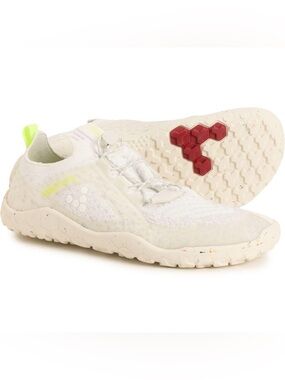 Vivo Barefoot White Knit Slip-On Sneaker with Neon Yellow Accent